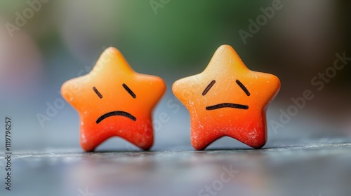 Customer dissatisfaction concept with low ratings illustrated by sad star figures representing negative reviews and bad service feedback photo