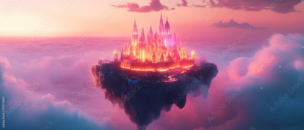 custom made wallpaper toronto digitalFloating castle surrounded by clouds at sunset, showcasing vibrant colors and magical atmosphere