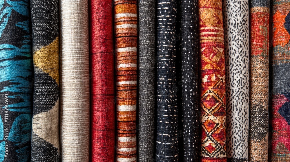 Colorful collection of upholstery fabric samples showcasing diverse textures and patterns for interior design inspiration Colorful collection of upholstery fabric samples showcasing diverse textures and patterns for interior design inspiration
