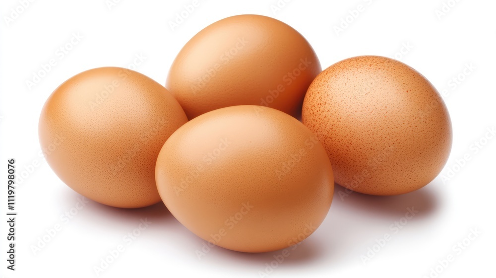 Fresh brown eggs arranged neatly on a white background showcasing their natural texture and color suitable for culinary and educational use. Fresh brown eggs arranged neatly on a white background showcasing their natural texture and color suitable for culinary and educational use.