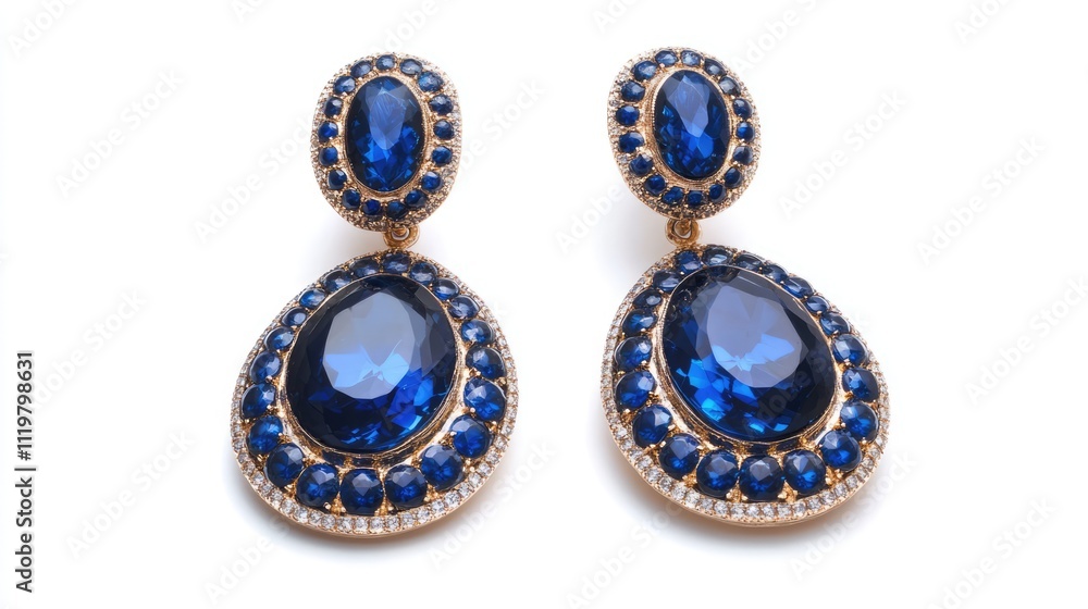 Elegant blue gemstone earrings with intricate gold detailing on a clean white background. Perfect for showcasing luxury jewelry designs. Elegant blue gemstone earrings with intricate gold detailing on a clean white background. Perfect for showcasing luxury jewelry designs.