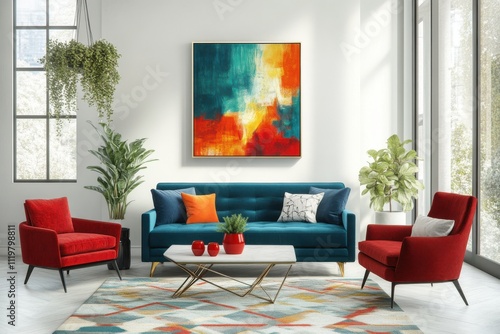 Modern living room interior colorful abstract photo