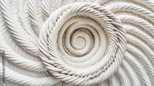 Decorative 3D rope spiral design with a natural texture, forming a stylish element, on a white backdrop