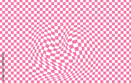 Pink optical checkerboard grid pattern with a twisting effect, ideal for decorative and modern designs.