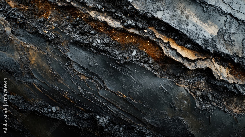 Coal Seam in Open Pit Mine Depicting the Environmental Impact of Fossil Fuel Extraction and Pollution in Energy Production Coal Seam in Open Pit Mine Depicting the Environmental Impact of Fossil Fuel Extraction and Pollution in Energy Production