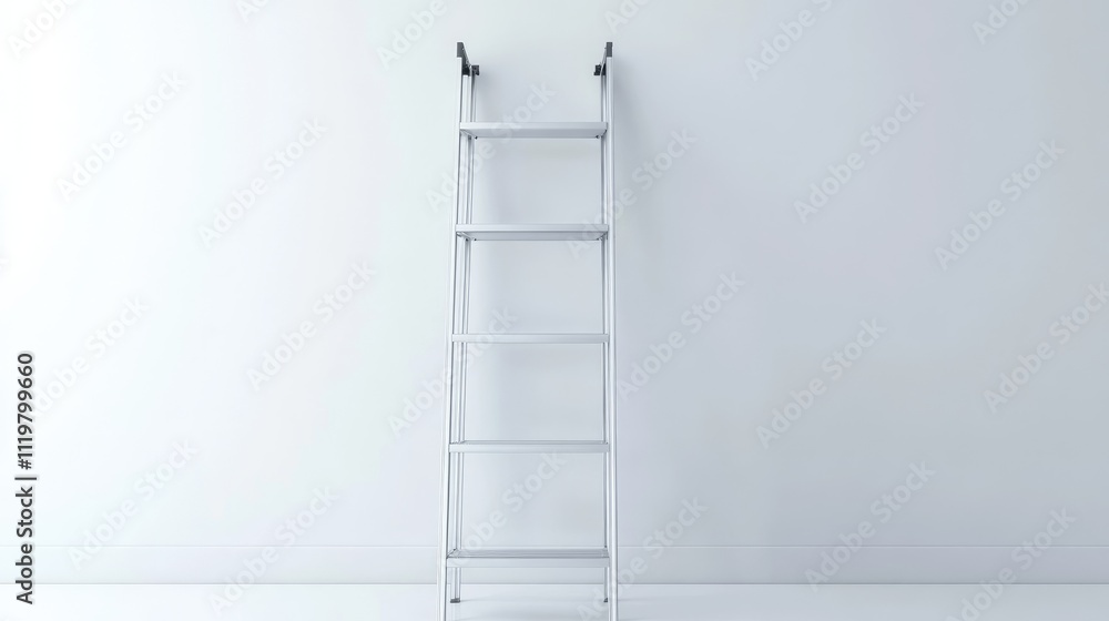 Aluminum foldable ladder against a minimalist white wall in a bright room showcasing versatility and modern design ideal for home use Aluminum foldable ladder against a minimalist white wall in a bright room showcasing versatility and modern design ideal for home use