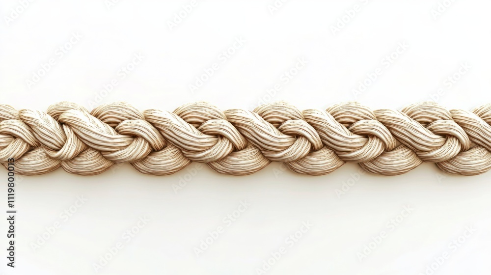 Intricate 3D rope border with a braided design, forming a decorative element, on a plain white background Intricate 3D rope border with a braided design, forming a decorative element, on a plain white background