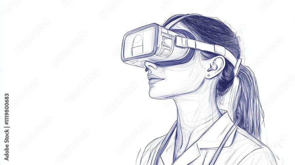 A focused young female healthcare professional with dark hair trying out virtual reality technology. A focused young female healthcare professional with dark hair trying out virtual reality technology.
