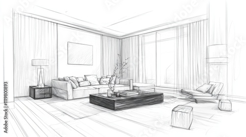 Wallpaper Mural Stylish living room interior sketch showcasing modern design elements. Torontodigital.ca