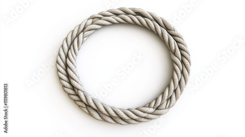 Realistic 3D rope border with a twisted pattern, forming a circular frame, on a white background photo