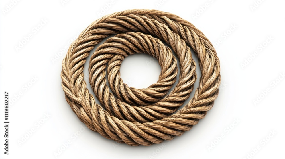 Realistic 3D rope spiral design with natural fibers, creating a stylish and detailed element, isolated on white Realistic 3D rope spiral design with natural fibers, creating a stylish and detailed element, isolated on white