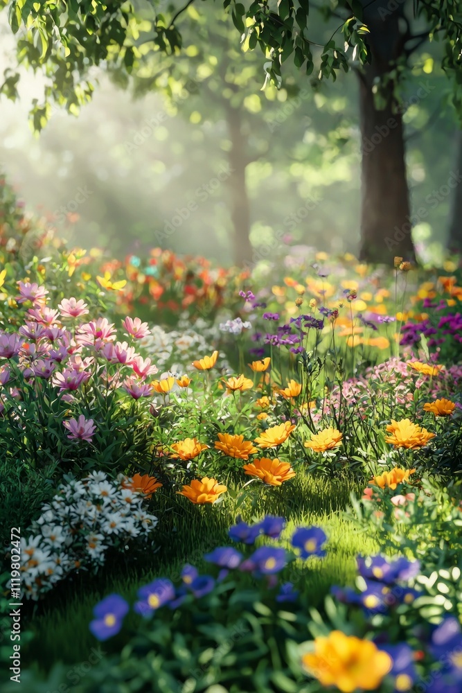 A vibrant garden filled with colorful wildflowers, bathed in the soft glow of sunlight, showcasing nature's beauty and diversity. A vibrant garden filled with colorful wildflowers, bathed in the soft glow of sunlight, showcasing nature's beauty and diversity.