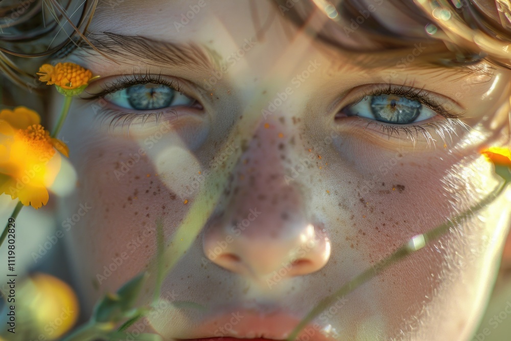 A close-up photo of a child's face with noticeable freckles A close-up photo of a child's face with noticeable freckles