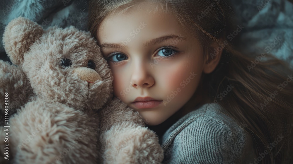 Adorable teenage girl cuddling a fluffy teddy bear, conveying warmth and nostalgia for childhood memories and comfort. Adorable teenage girl cuddling a fluffy teddy bear, conveying warmth and nostalgia for childhood memories and comfort.