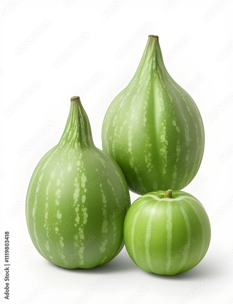 Green Striped Gourd Illustration on White Background Green Striped Gourd Illustration on White Background