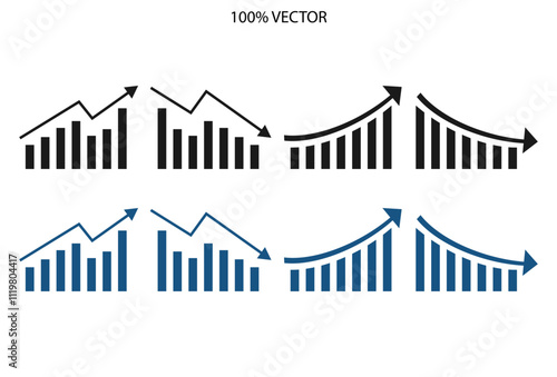 Growing graph set. Business chart with arrow. Growths chart collection. Profit growing sumbol. Progress bar. Bar diagram