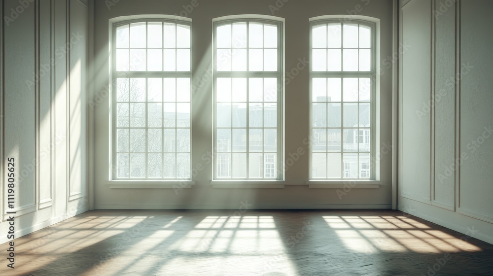 Fototapeta premium Spacious and Light-Filled Interior with Large Windows Creating Elegant Natural Lighting