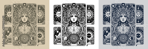 hand-drawn goddess playing card tattoo design