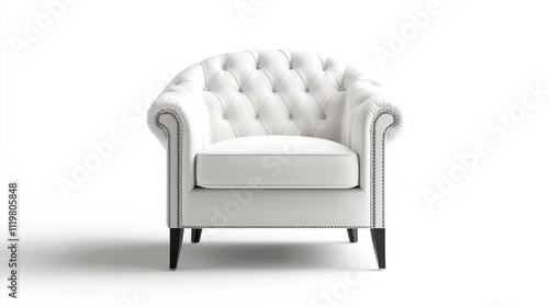 Wallpaper Mural Elegant tufted white armchair with nailhead trim on a clean white background showcasing luxury and comfort in interior design. Torontodigital.ca