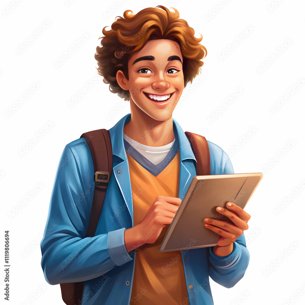 Obraz premium cheerful student with tablet