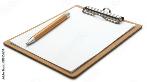Wallpaper Mural Clipboard with blank paper and pen on a wooden surface for note-taking and organization in office or educational settings Torontodigital.ca
