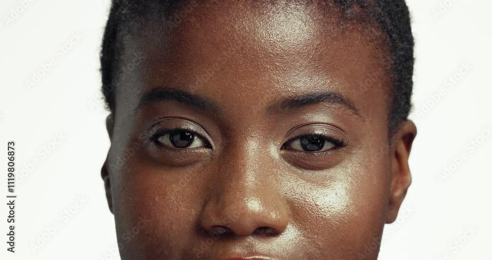 Black woman, portrait and skin texture with wellness, health and glow from skincare routine. Studio, cosmetics and natural beauty with facial, face and results from treatment and white background