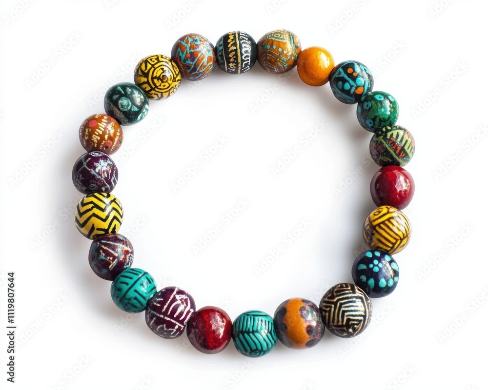 Colorful beaded bracelet on a white isolated background. Colorful beaded bracelet on a white isolated background.