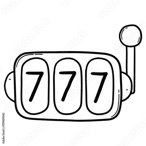 Hand drawn doodle slot machine jackpot on a white background.