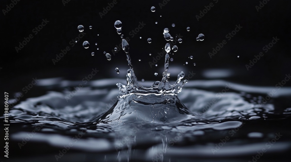 A breathtaking close-up shot of water splashing against a dark background, showcasing dynamic droplets in mid-air. A breathtaking close-up shot of water splashing against a dark background, showcasing dynamic droplets in mid-air.