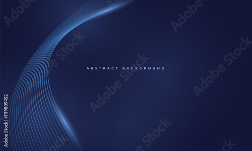 Abstract dark blue vector background with glowing blue wavy lines.
