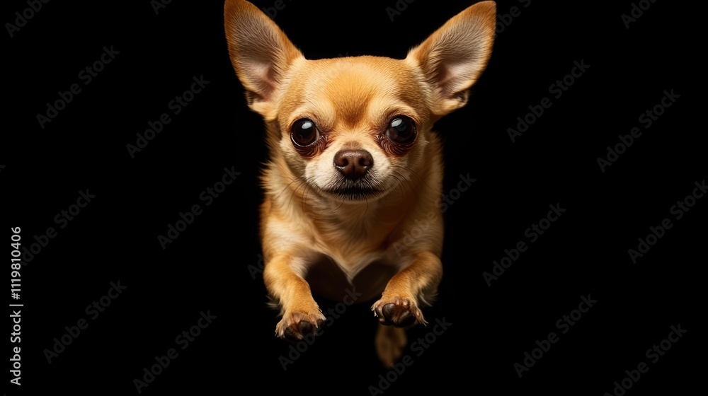 Charming Chihuahua dog posed against a dark background showcasing its small size and playful nature in a studio setting Charming Chihuahua dog posed against a dark background showcasing its small size and playful nature in a studio setting