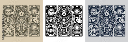 celestial goddess playing card tattoo design