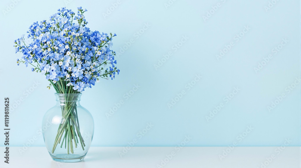 Delicate Light Blue Flowers in a Vase Against a Pastel Background Delicate Light Blue Flowers in a Vase Against a Pastel Background