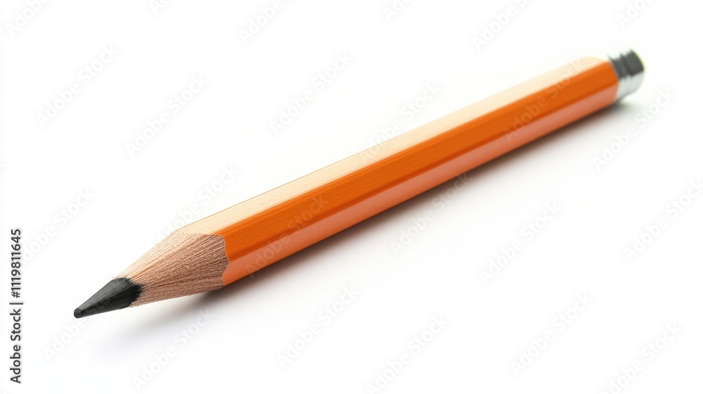 Orange wooden pencil on a white background showcasing its pointed tip and sleek design perfect for creative projects and art activities Orange wooden pencil on a white background showcasing its pointed tip and sleek design perfect for creative projects and art activities