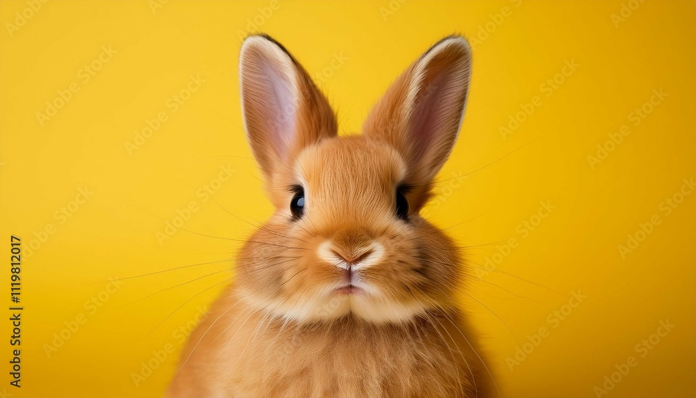 Fototapeta premium easter cute bunny portrait on yellow background