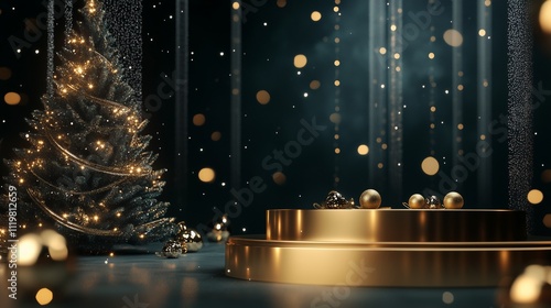 Sleek Holiday Scene with a Gold Podium