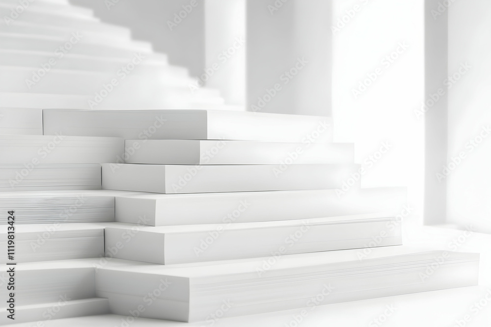 Abstract white staircase ascending towards light. Abstract white staircase ascending towards light.