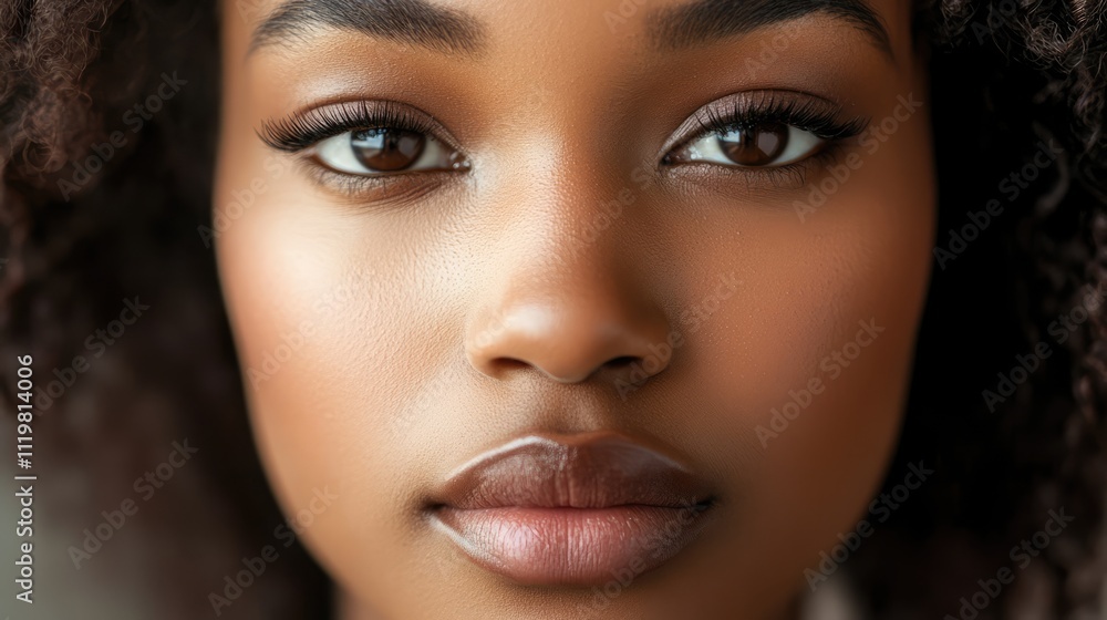 Close up portrait of a woman showcasing flawless makeup and vibrant skin tone focusing on natural beauty and confidence Close up portrait of a woman showcasing flawless makeup and vibrant skin tone focusing on natural beauty and confidence