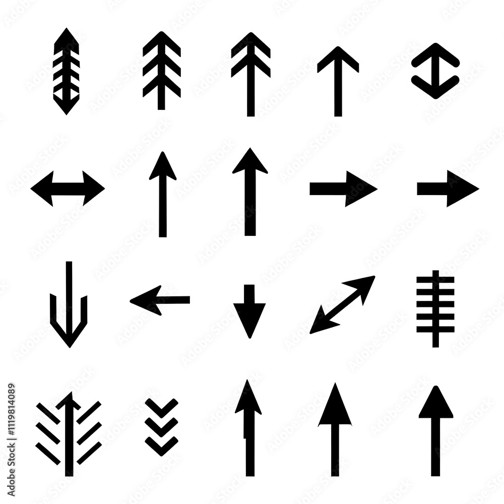 Set of Black Arrow Icons in Various Shapes isolated on white & transparent a background. Set of Black Arrow Icons in Various Shapes isolated on white & transparent a background.