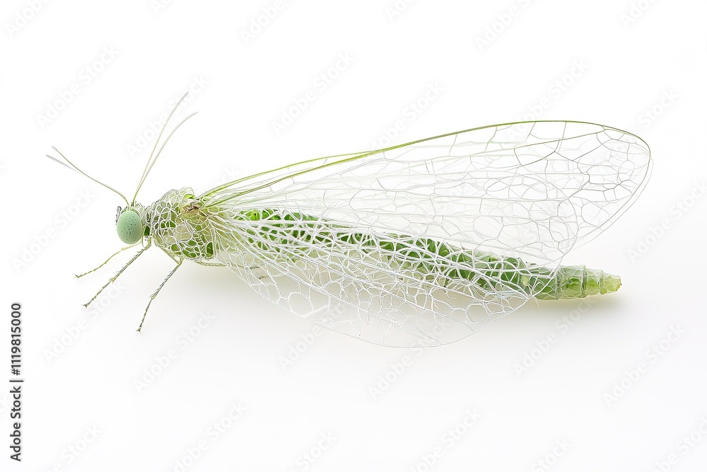 delicate lacewing with translucent net-like wings isolated on white background delicate lacewing with translucent net-like wings isolated on white background