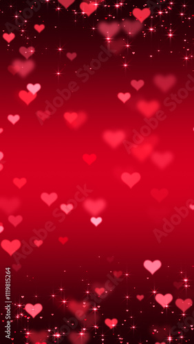 valentines day hearts and shiny glitter red vertical background, love and passion 14 February and anniversary social media design element	