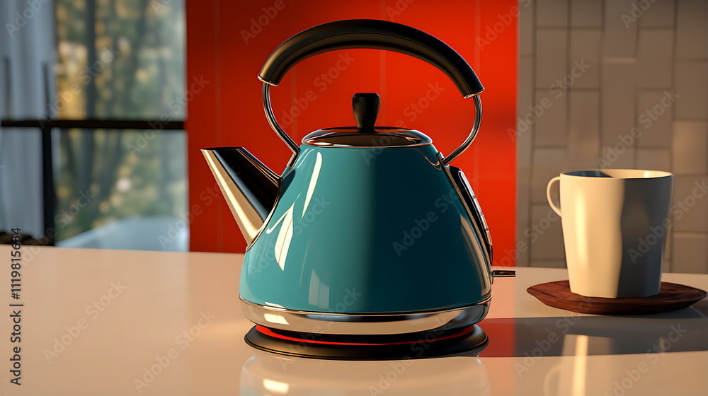 a blue kettle sitting on a table a blue kettle sitting on a table