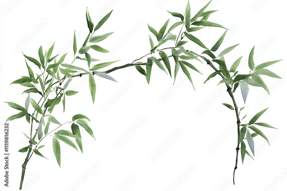 Elegant Watercolor Painting Of Bamboo Branches And Leaves Elegant Watercolor Painting Of Bamboo Branches And Leaves