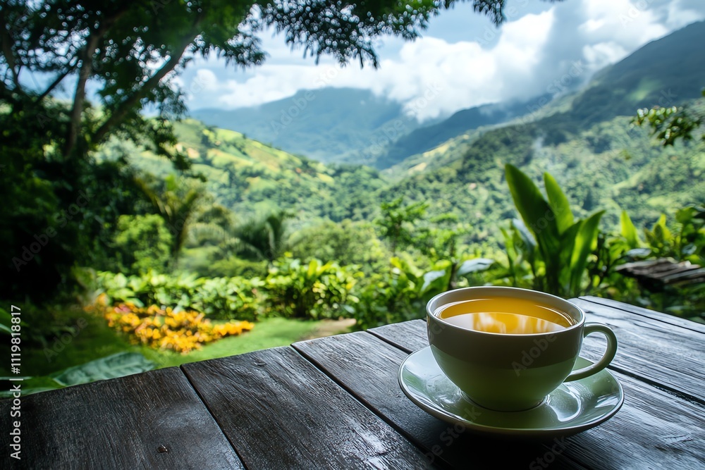A Cup of Hot Tea with a Serene Setting A Cup of Hot Tea with a Serene Setting