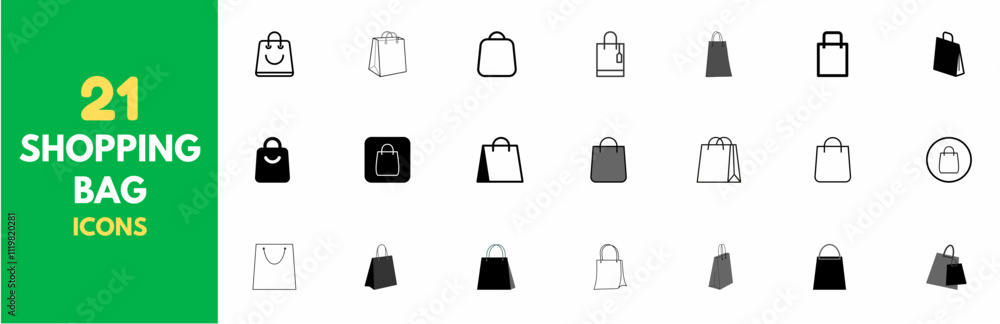 Set of shopping bag icons in black fill and outline—simple Set of Shopping Bag Related Vector Line Icons. Set of shopping bag icons in black fill and outline—simple Set of Shopping Bag Related Vector Line Icons.