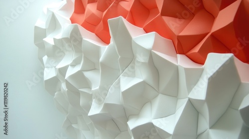 Textured polyethylene foam wall design featuring a striking angular pattern in vibrant orange and white tones.