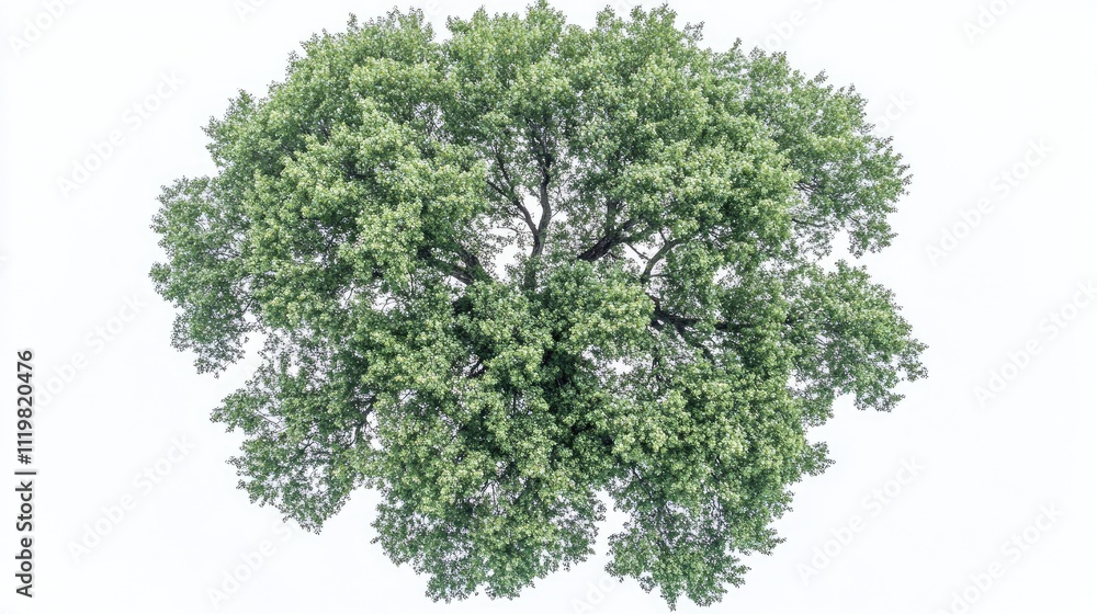 Obraz premium American Elm Tree Aerial Perspective Isolated on White Background Showcase of Lush Green Foliage for Natural Design Concepts