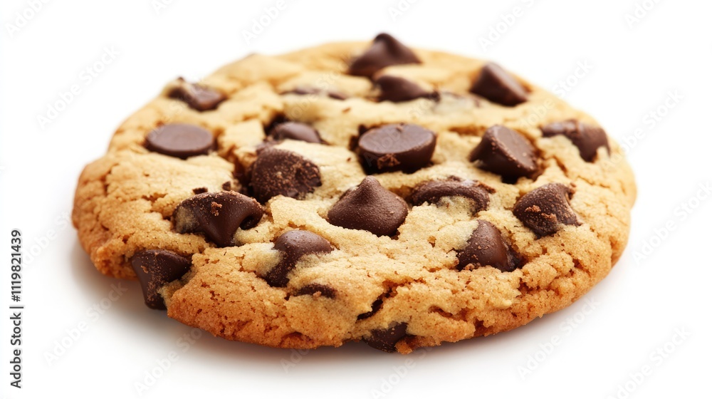 Delicious homemade chocolate chip cookie isolated on a clean white background ideal for bakery or dessert themed compositions Delicious homemade chocolate chip cookie isolated on a clean white background ideal for bakery or dessert themed compositions