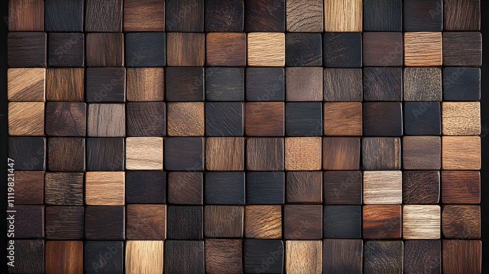 Array of various dark-toned wood cubes forming a textured background. Array of various dark-toned wood cubes forming a textured background.