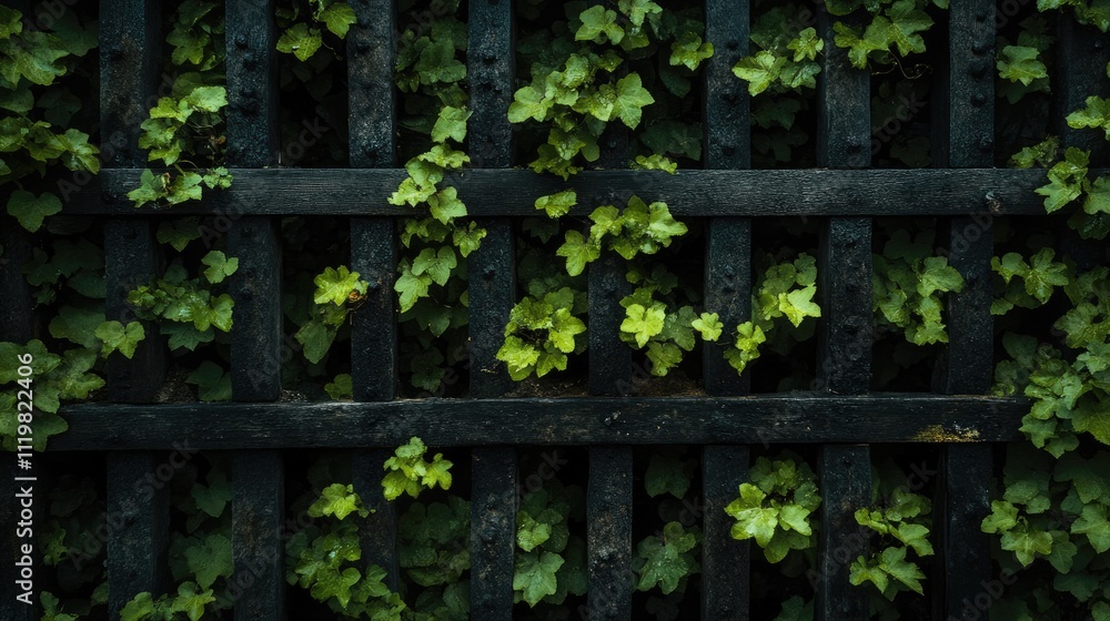Thick green ivy vines beautifully enveloping a rustic wooden fence creating a serene natural backdrop perfect for nature themes Thick green ivy vines beautifully enveloping a rustic wooden fence creating a serene natural backdrop perfect for nature themes